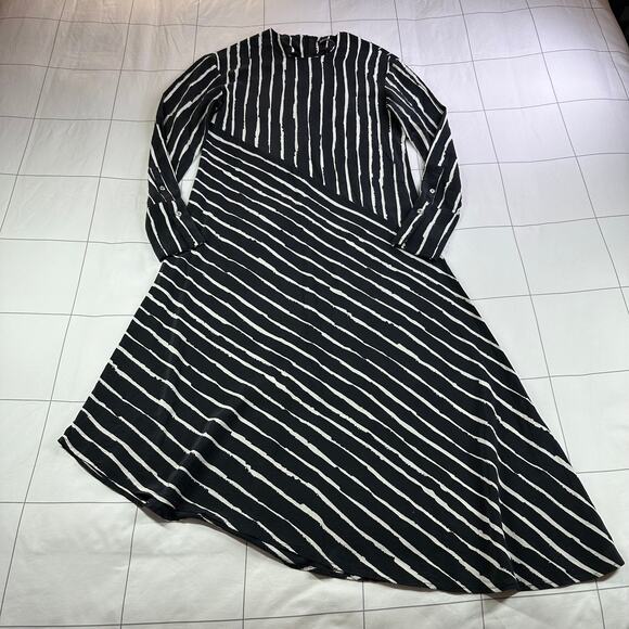 Marimekko Dress Womens4 Black White Mijam Midi Asymmetrical Hem Silk Long Sleeve - Picture 2 of 10